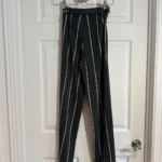 Thumbnail for Pantalon fluide taille haute vert à rayures avec ceinture