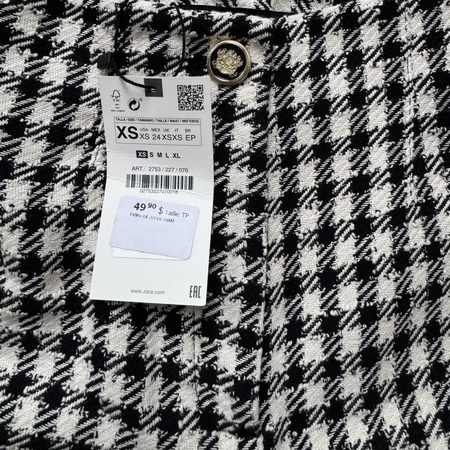 Image for Short Zara pied-de-poule noir et blanc taille haute