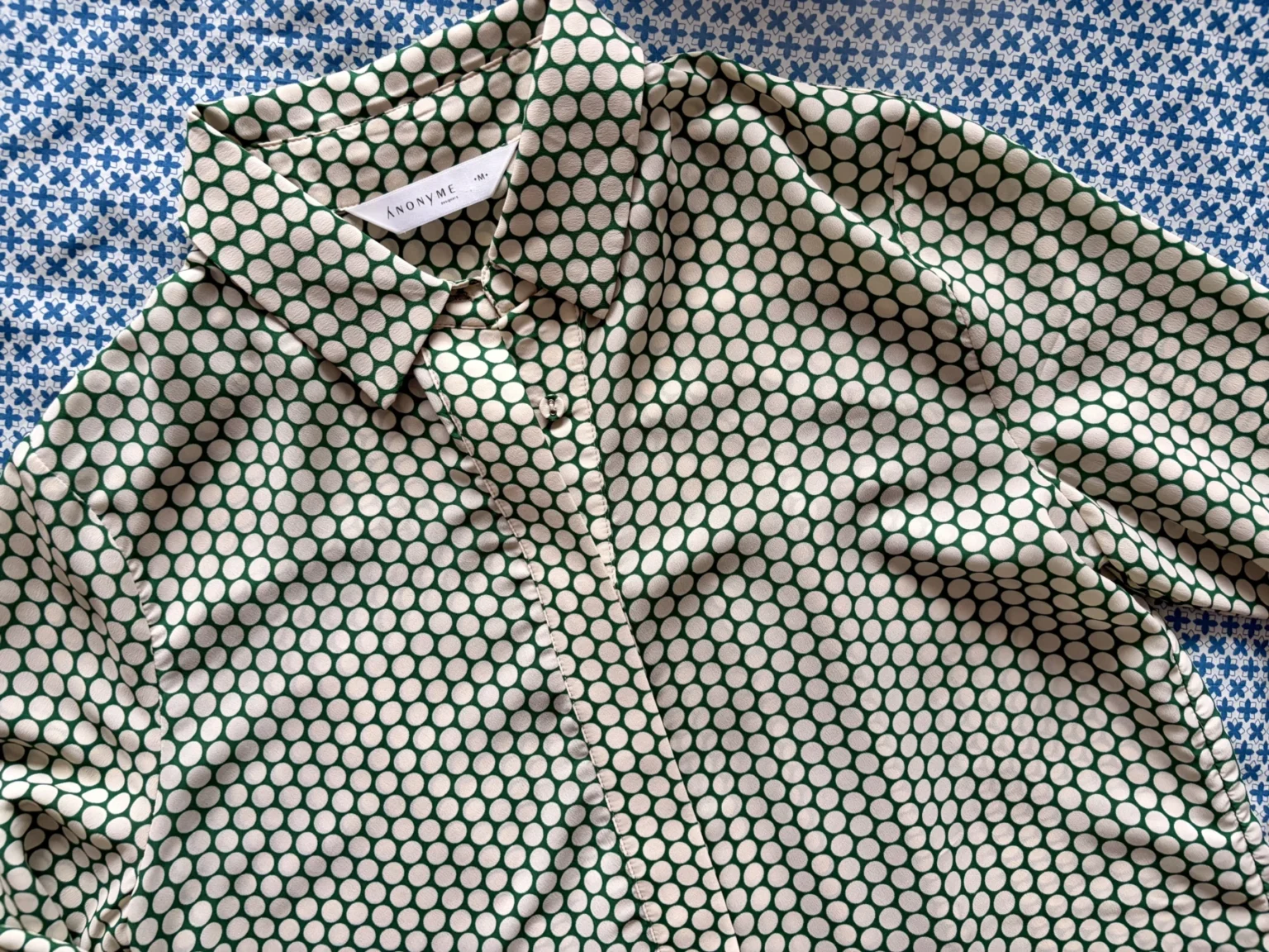 Image for White and green polka dot shirt