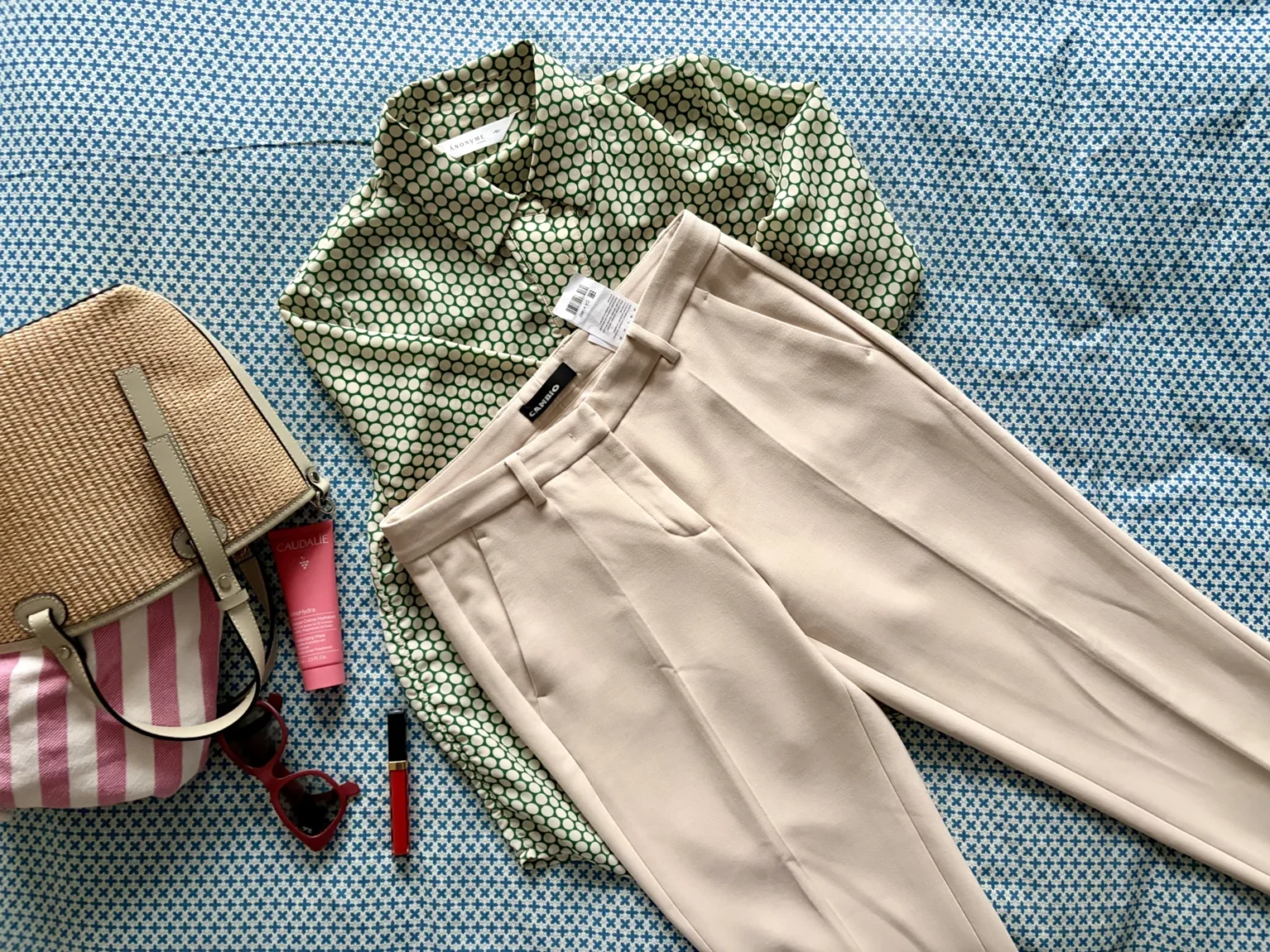 Image for White and green polka dot shirt