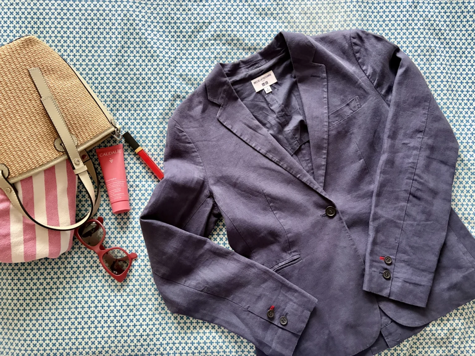 Featured image for Ines de la Fressange navy linen blazer