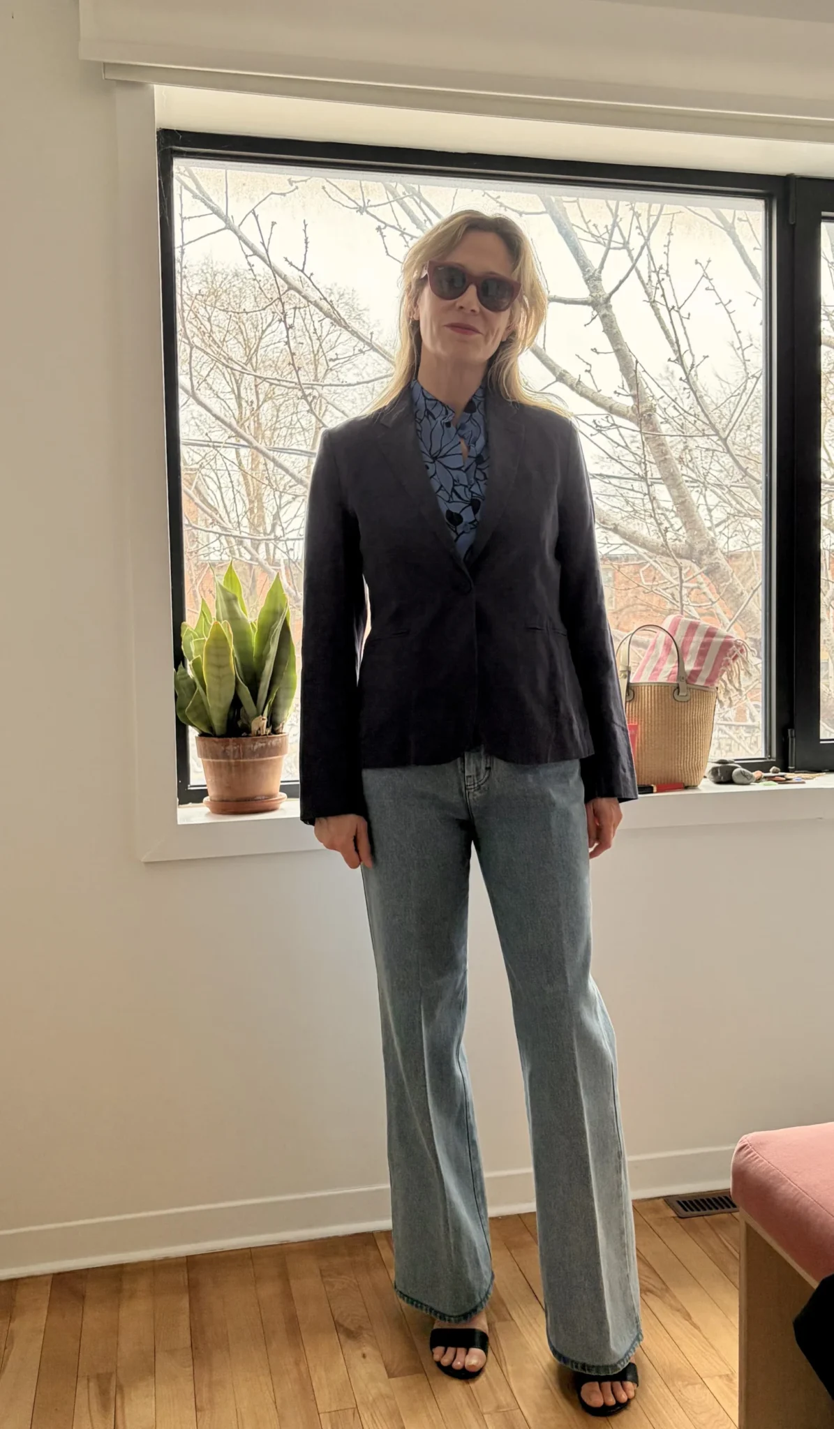 Image for Ines de la Fressange navy linen blazer