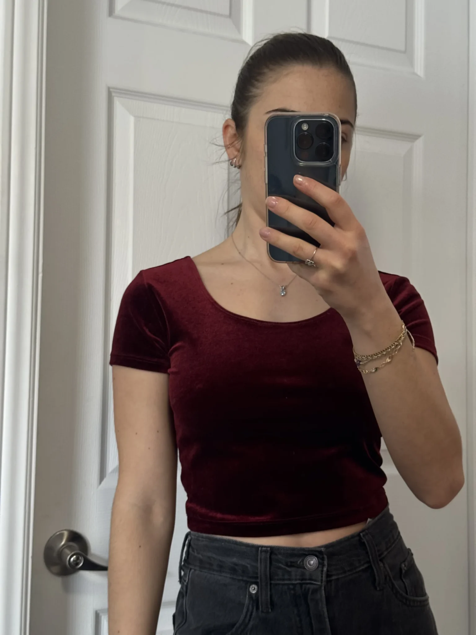 Image for Crop top velours bordeaux