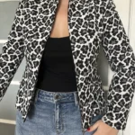 Thumbnail for Vintage black and white denim leopard jacket