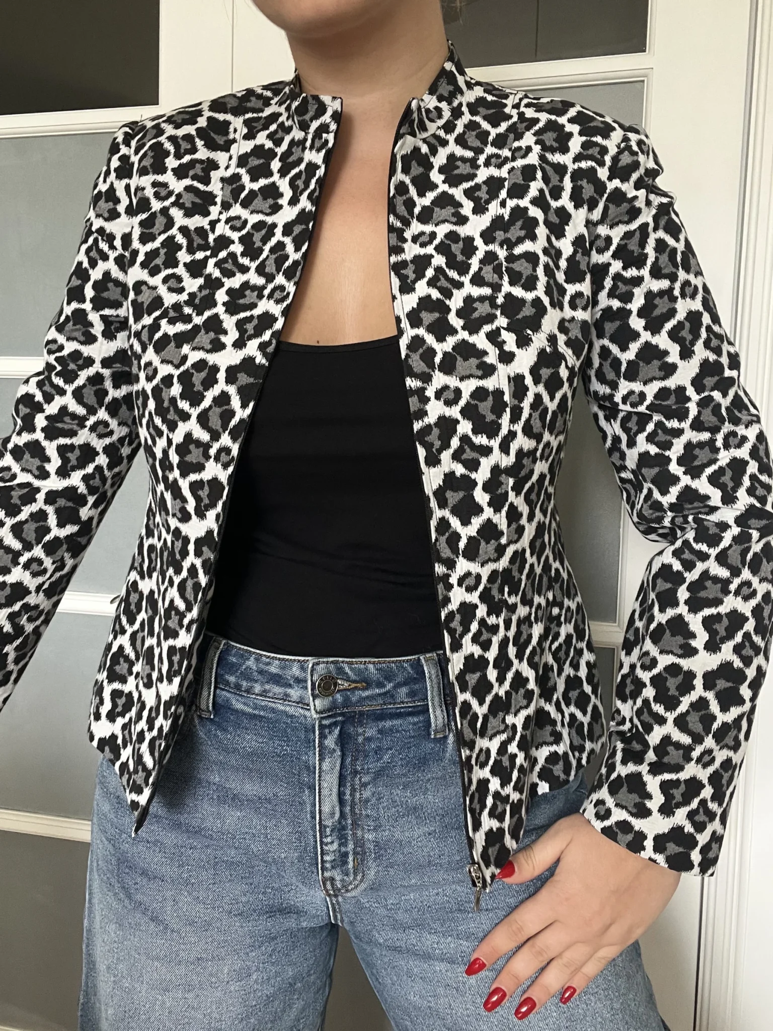 Image for Vintage black and white denim leopard jacket
