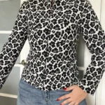 Thumbnail for Vintage black and white denim leopard jacket