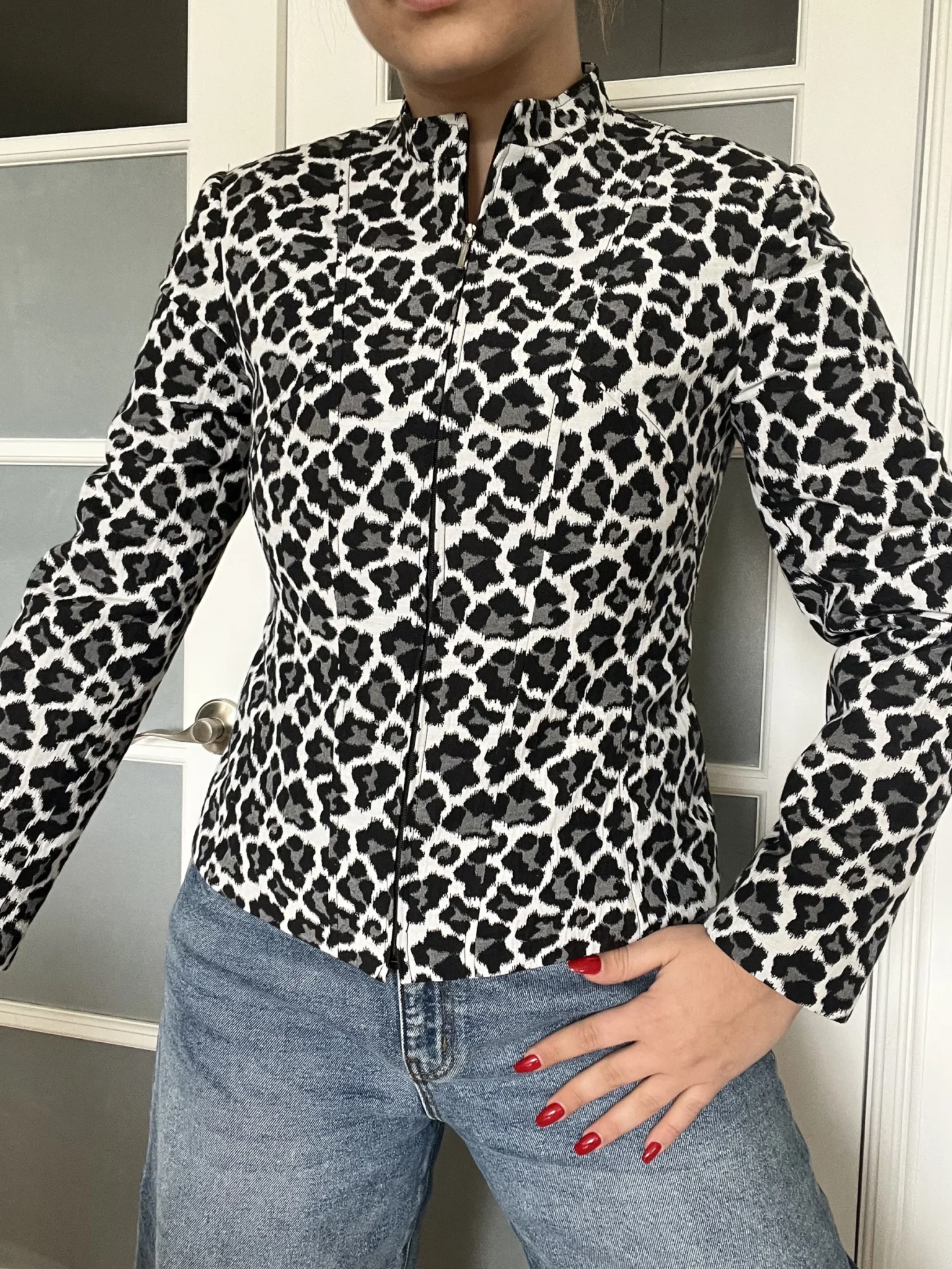 Image for Vintage black and white denim leopard jacket