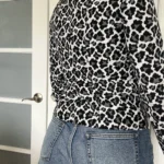 Thumbnail for Vintage black and white denim leopard jacket