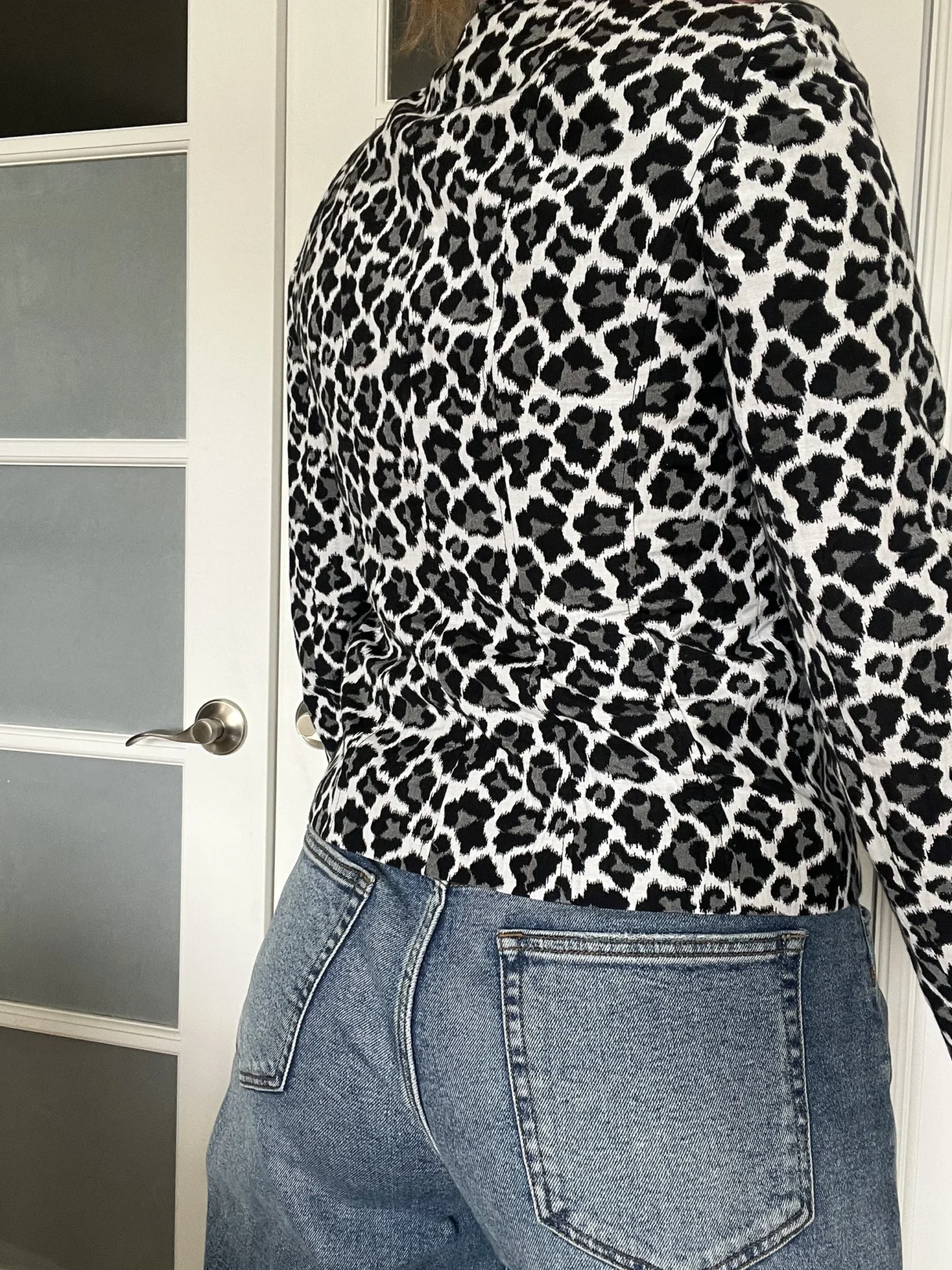 Image for Vintage black and white denim leopard jacket