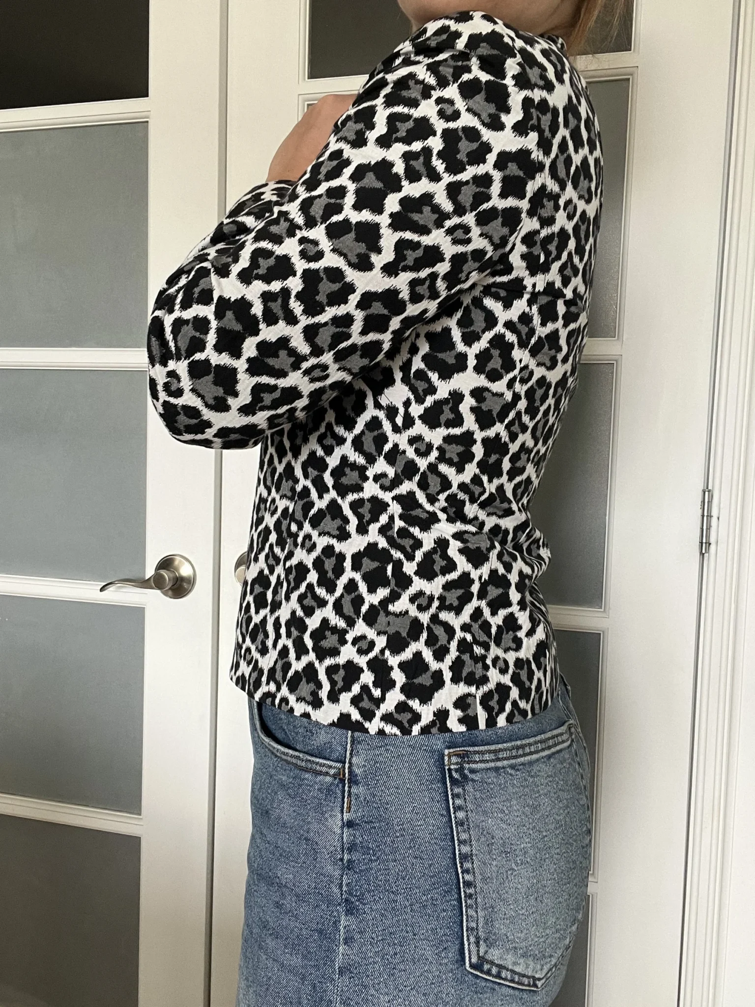 Image for Vintage black and white denim leopard jacket