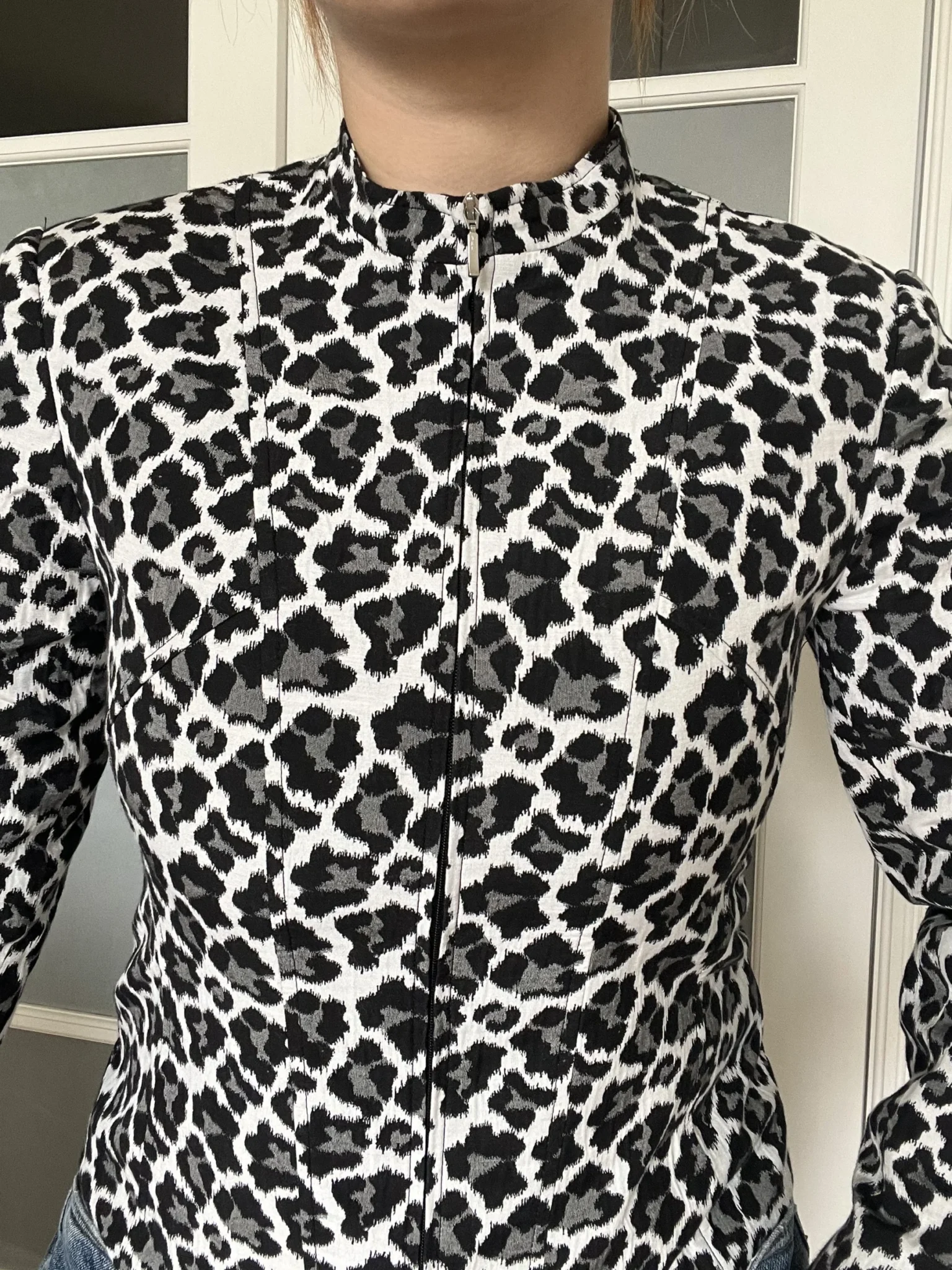 Image for Vintage black and white denim leopard jacket