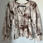 Thumbnail for Sandro brown and white lace and pattern blouse size 2