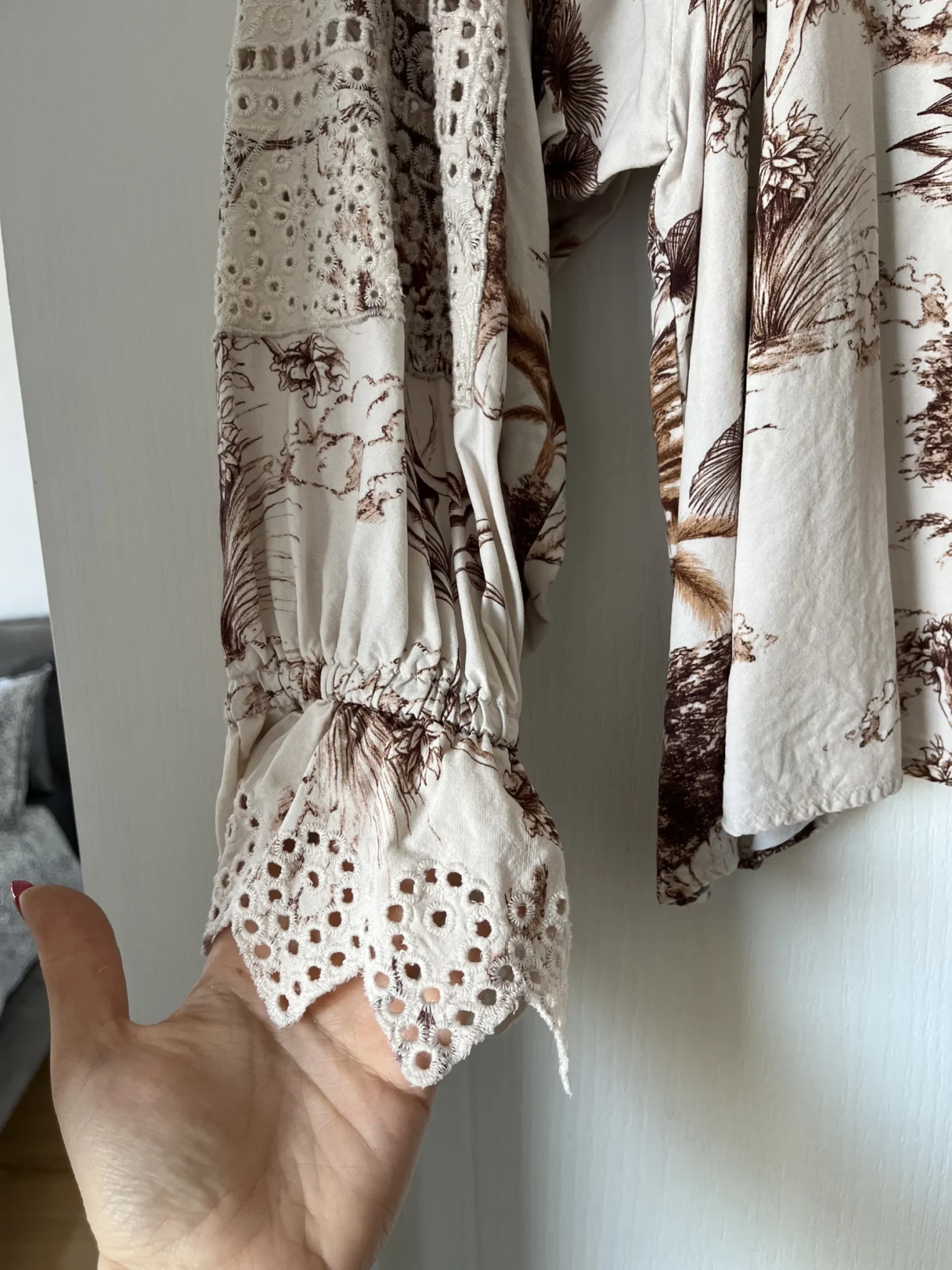 Image for Sandro brown and white lace and pattern blouse size 2
