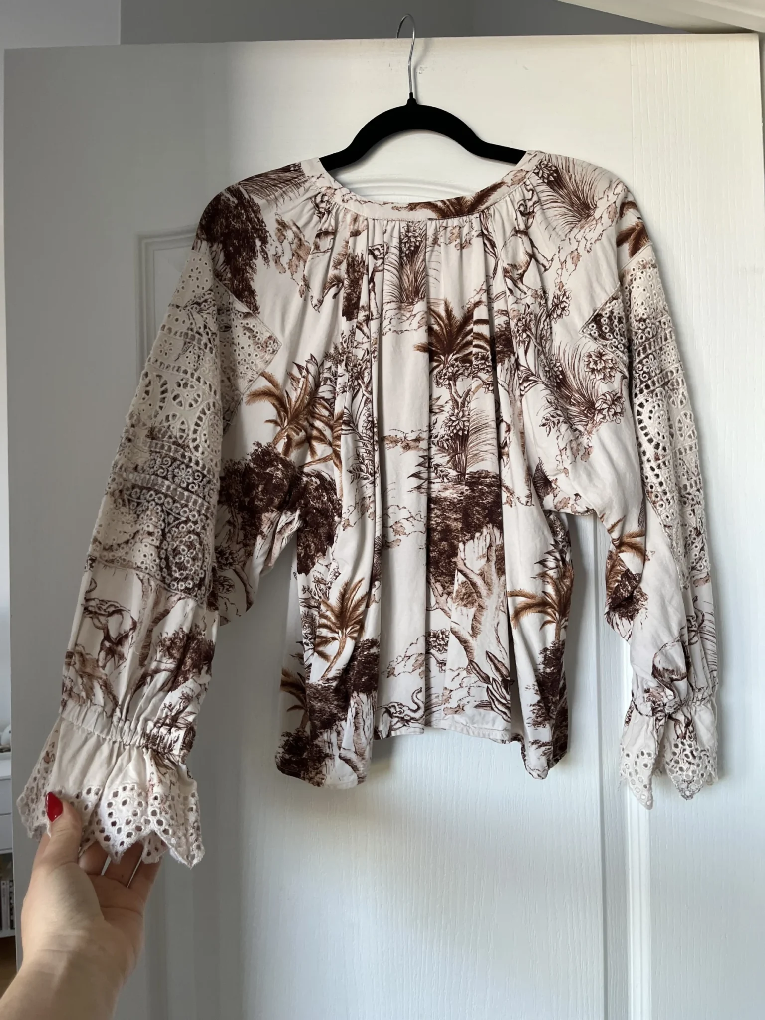 Image for Sandro brown and white lace and pattern blouse size 2