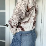 Thumbnail for Sandro brown and white lace and pattern blouse size 2