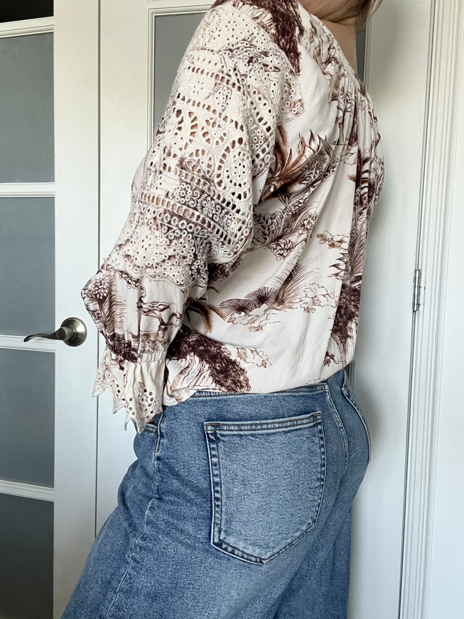 Image for Sandro brown and white lace and pattern blouse size 2