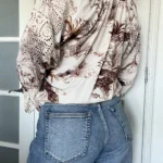 Thumbnail for Sandro brown and white lace and pattern blouse size 2