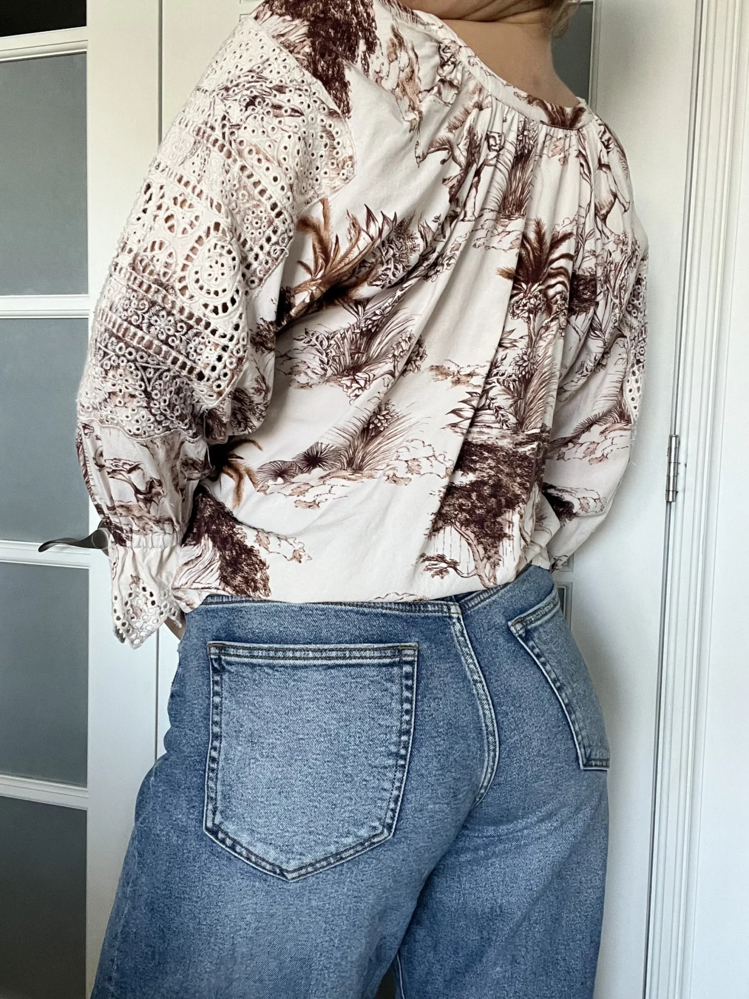 Image for Sandro brown and white lace and pattern blouse size 2