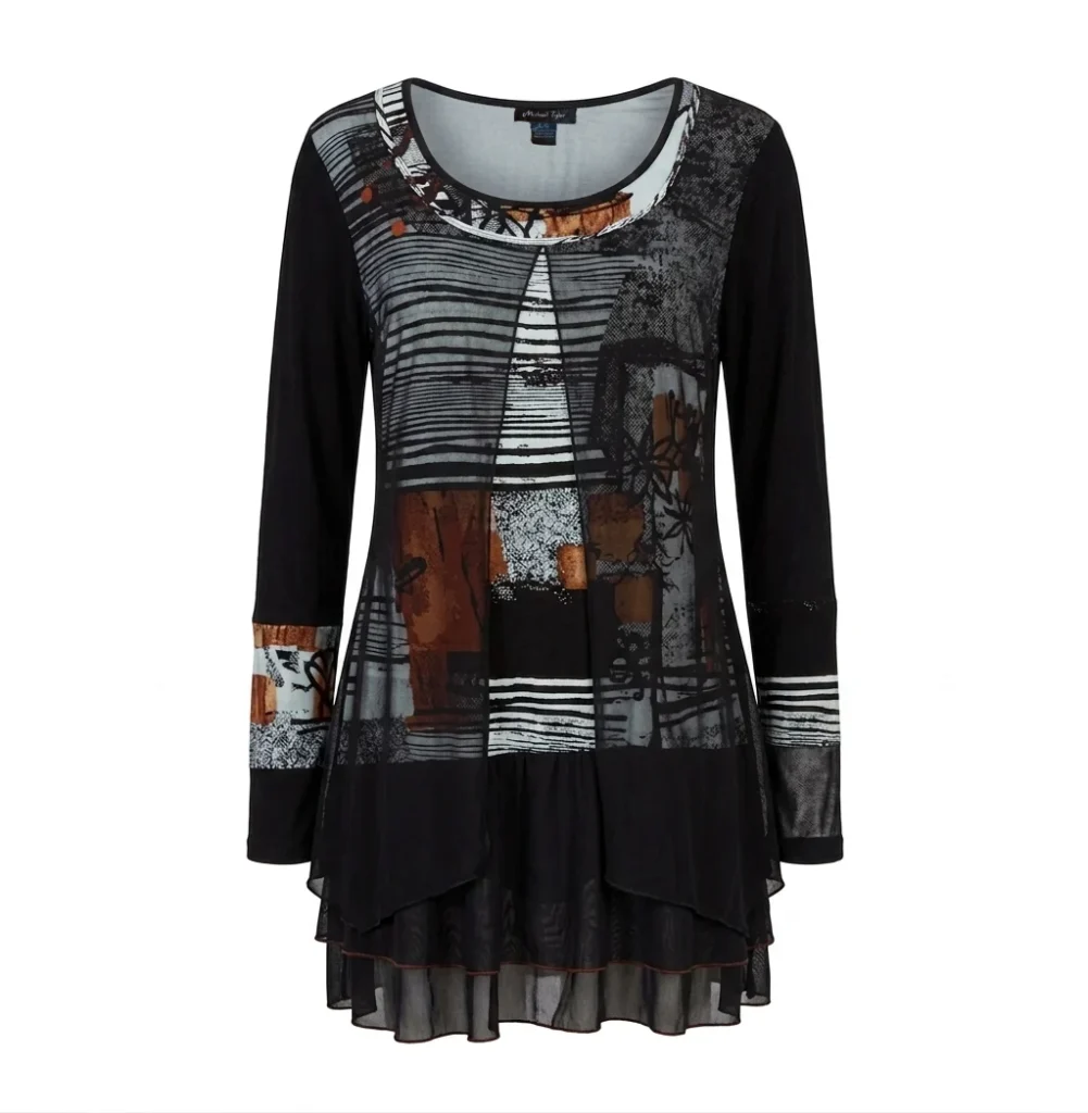 Featured image for MICHAEL TYLER – Tunique robe courte noire à multiples couches – Taille L