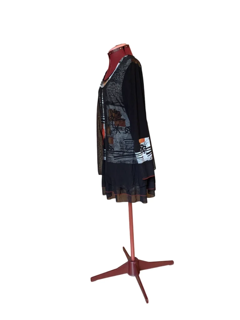 Image for MICHAEL TYLER – Tunique robe courte noire à multiples couches – Taille L