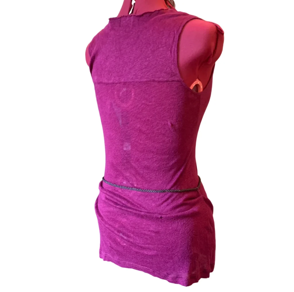 Image for Kersh – Tunique sans manches en lin bordeaux semi-transparente avec lien corde – Taille M