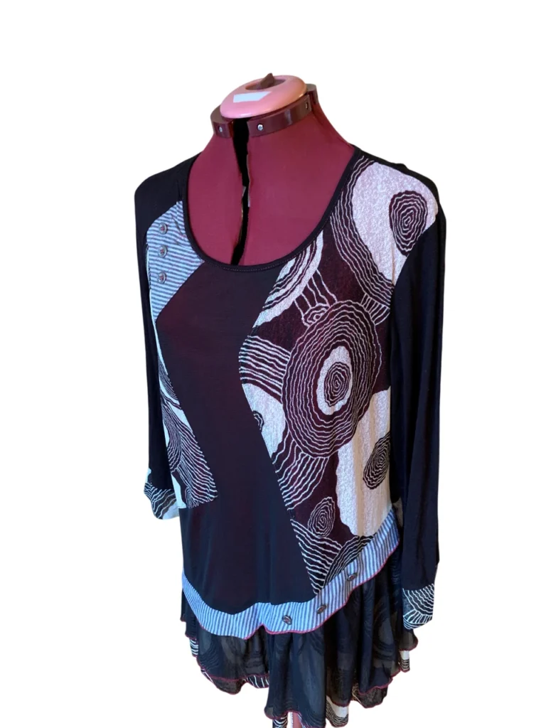 Image for Kaktus – Tunique / robe noire à manches longues avec superposition et motif abstrait – Taille S