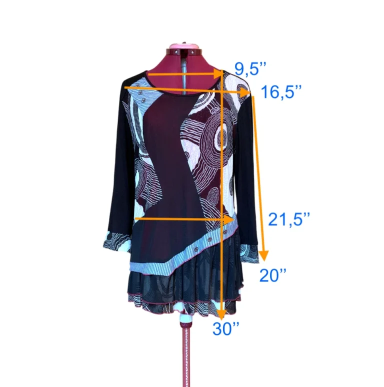 Image for Kaktus – Tunique / robe noire à manches longues avec superposition et motif abstrait – Taille S