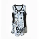 Featured thumbnail for Marie Claire – Top Tunique  sans manches à motif abstrait noir et blanc – Taille XL