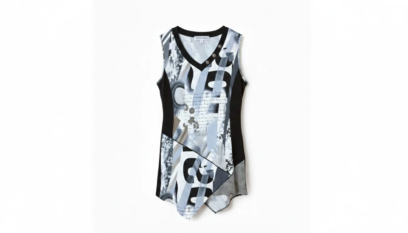 Featured image for Marie Claire – Top Tunique  sans manches à motif abstrait noir et blanc – Taille XL