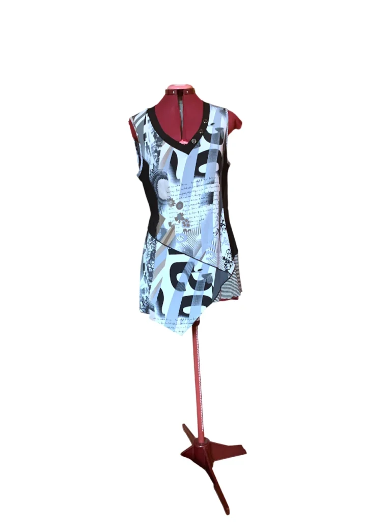 Image for Marie Claire – Top Tunique  sans manches à motif abstrait noir et blanc – Taille XL