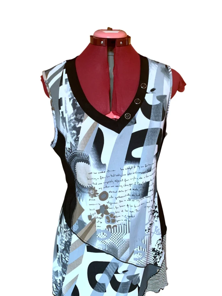 Image for Marie Claire – Top Tunique  sans manches à motif abstrait noir et blanc – Taille XL
