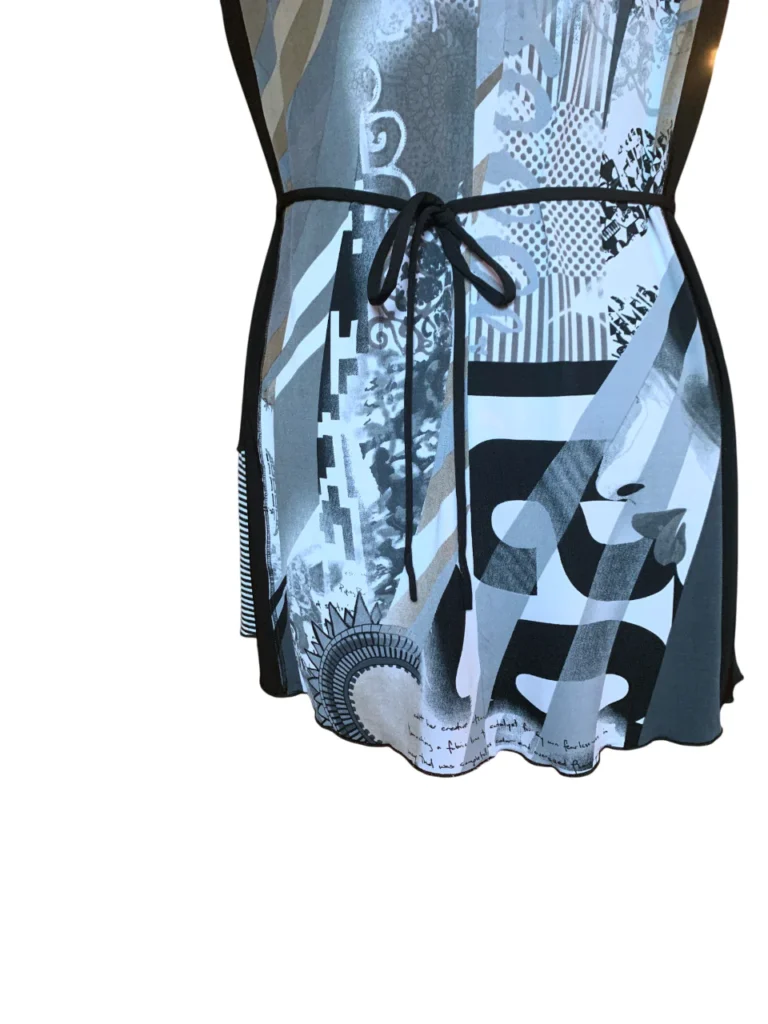 Image for Marie Claire – Top Tunique  sans manches à motif abstrait noir et blanc – Taille XL