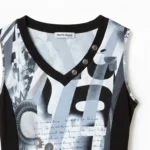 Thumbnail for Marie Claire – Top Tunique  sans manches à motif abstrait noir et blanc – Taille XL
