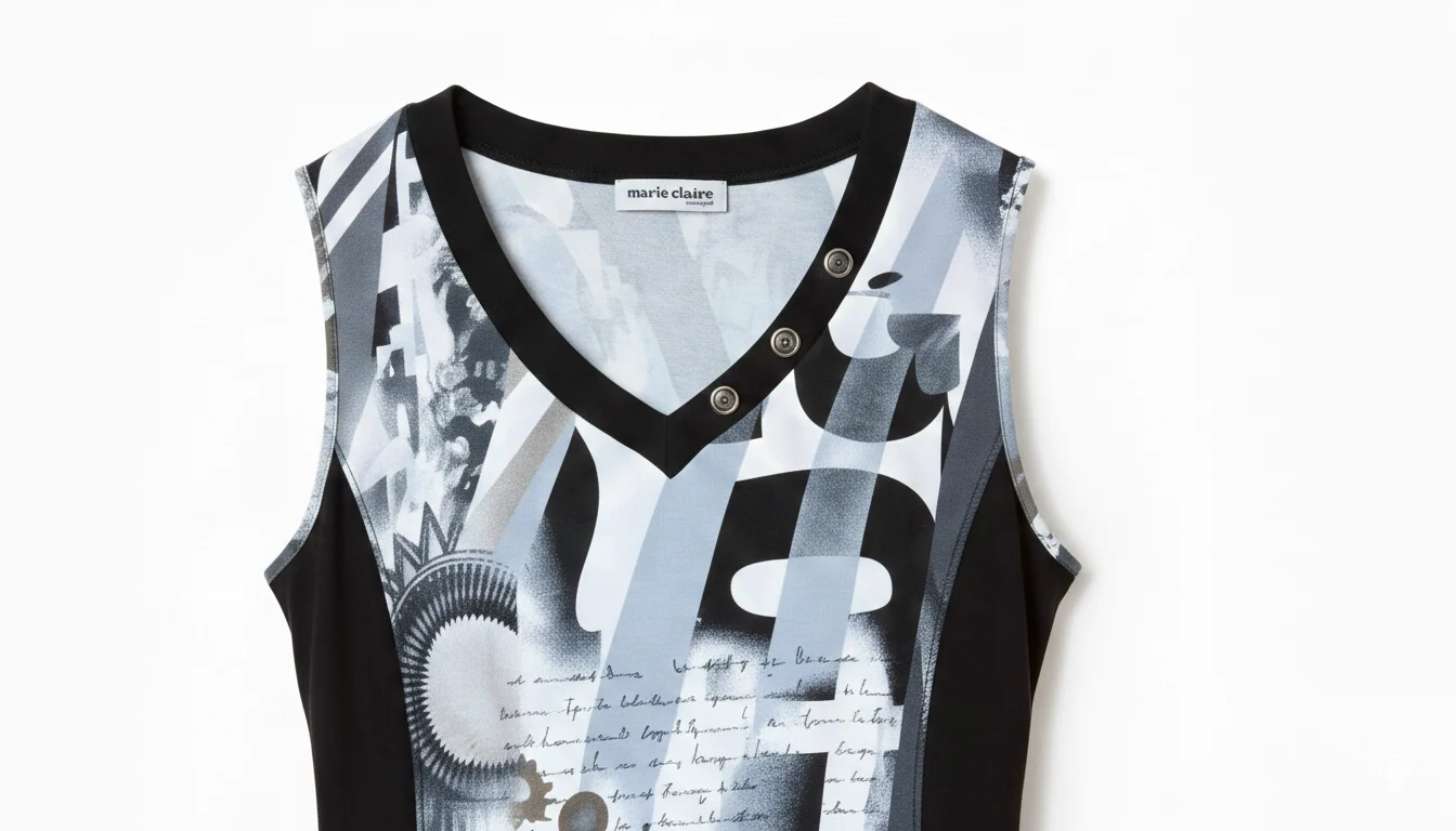 Image for Marie Claire – Top Tunique  sans manches à motif abstrait noir et blanc – Taille XL