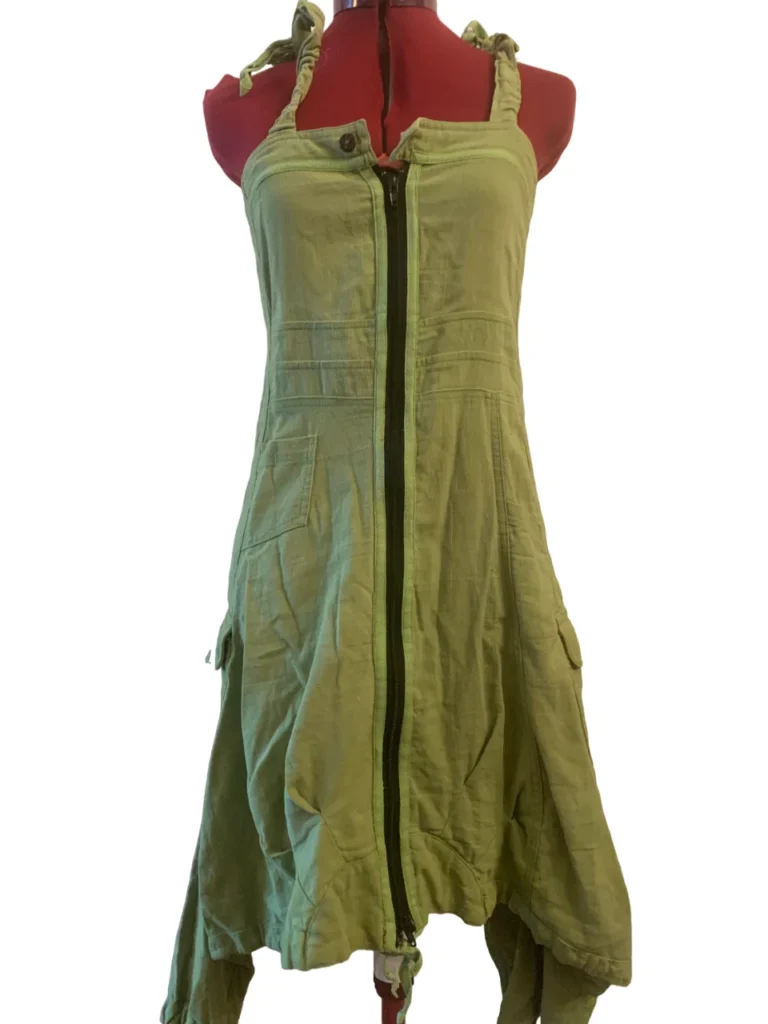 Image for Iguane Création – Robe midi bohème verte en lin transformable – Taille 2