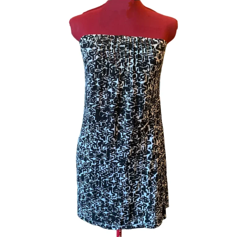 Featured image for Velvet – Robe courte tube sans bretelles noir et blanc imprimé – Taille M