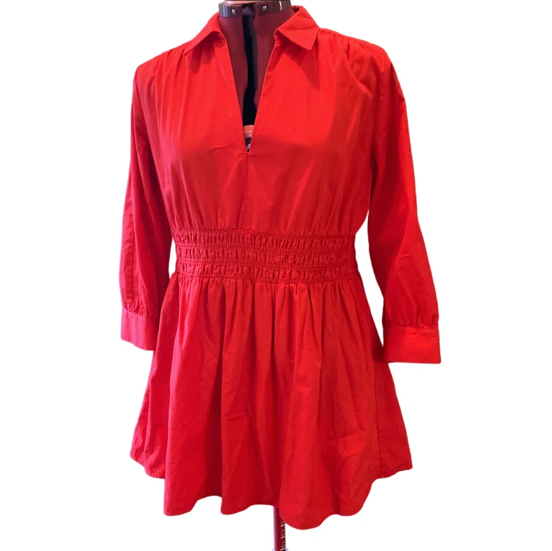 ZARA – Robe courte rouge foncé à manches longues avec col chemise (taille XL) Zara seconde main