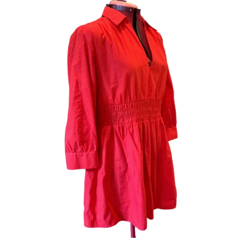 Image for ZARA – Robe courte rouge foncé à manches longues avec col chemise (taille XL)