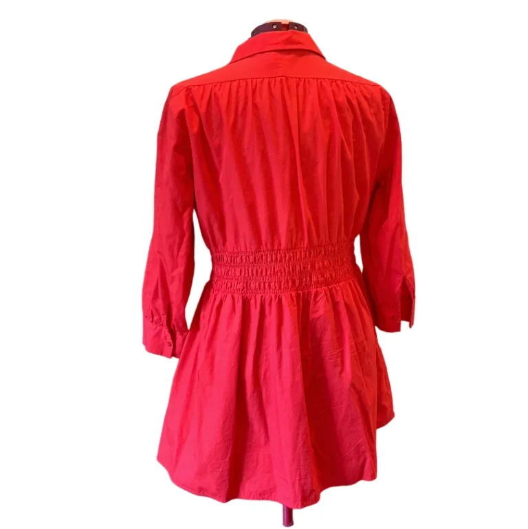 Image for ZARA – Robe courte rouge foncé à manches longues avec col chemise (taille XL)