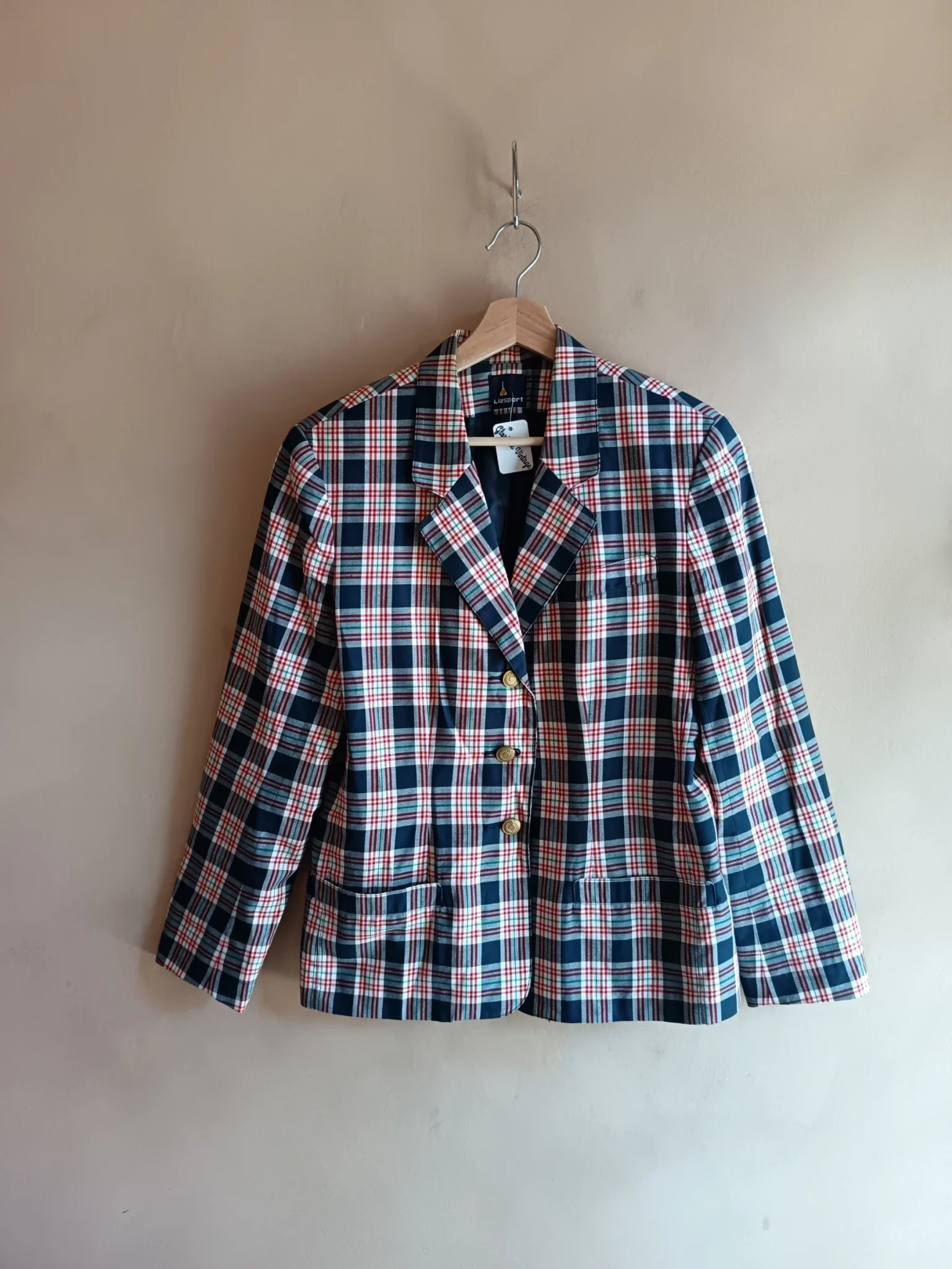 Image for Blazer à carreaux en coton style vintage