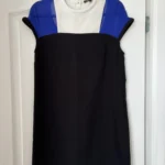 Featured thumbnail for Maje dress size 1 - S chic black white and electric blue with silk yoke