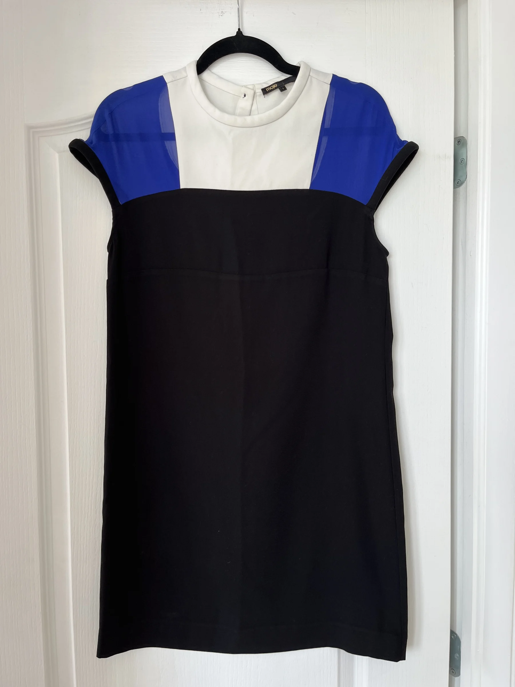 Robe Maje taille 1 - S chic noir blanche et bleu électrique avec empiècement soie Maje seconde main