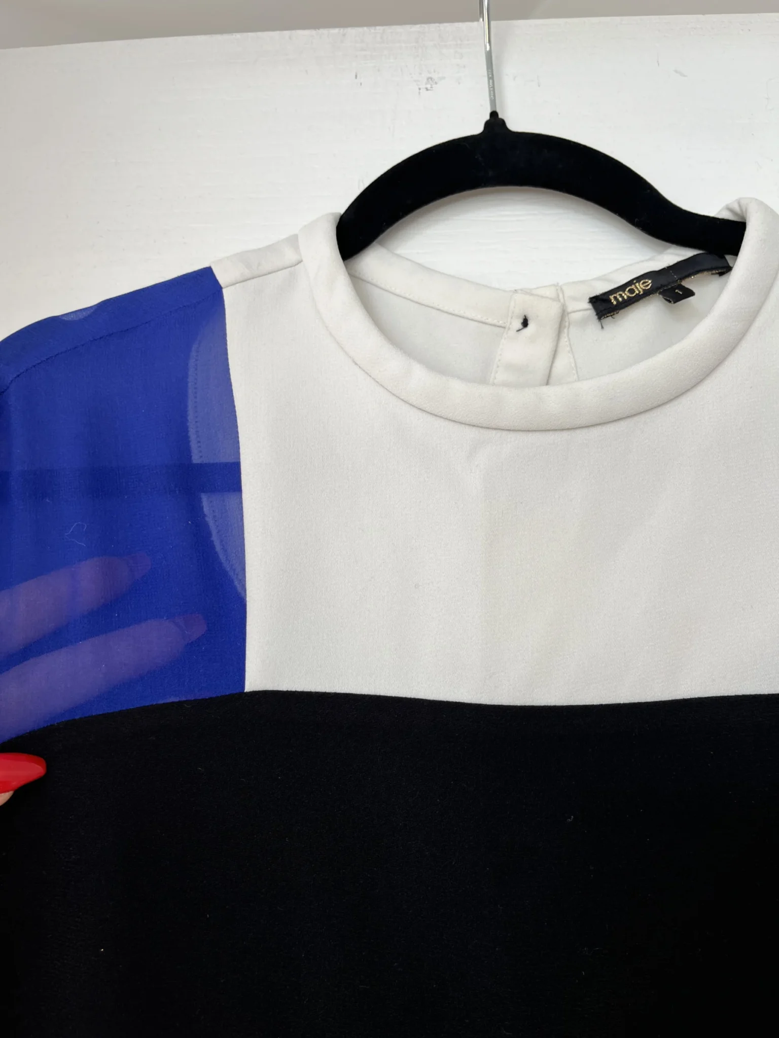 Image for Maje dress size 1 - S chic black white and electric blue with silk yoke