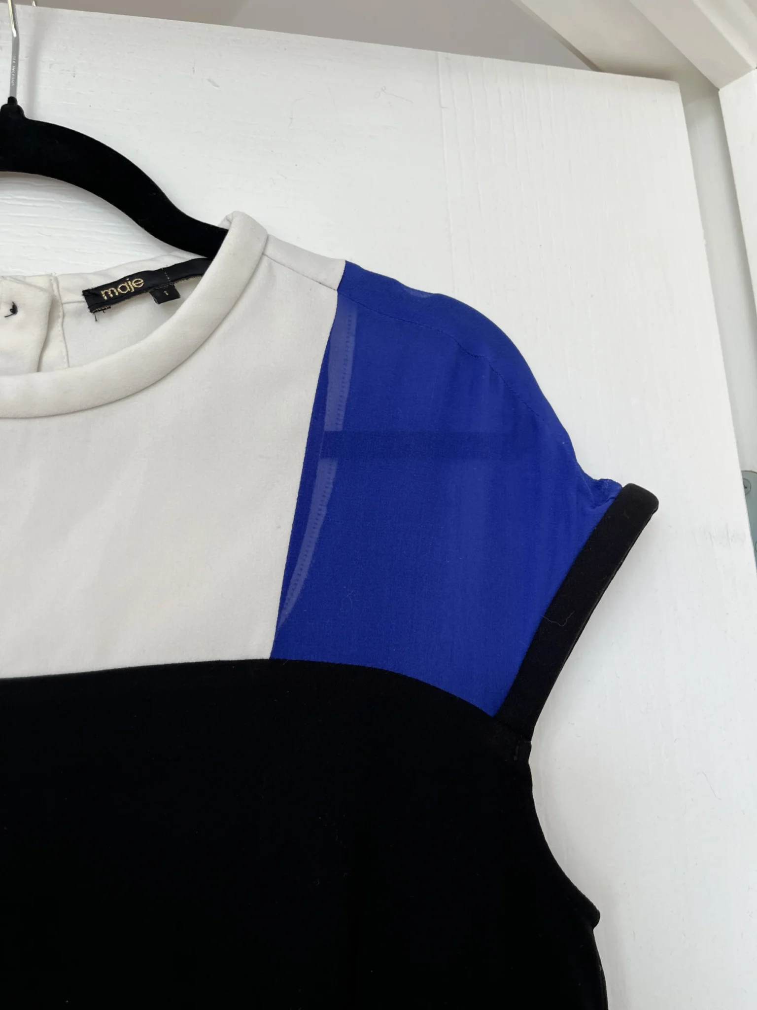 Image for Maje dress size 1 - S chic black white and electric blue with silk yoke