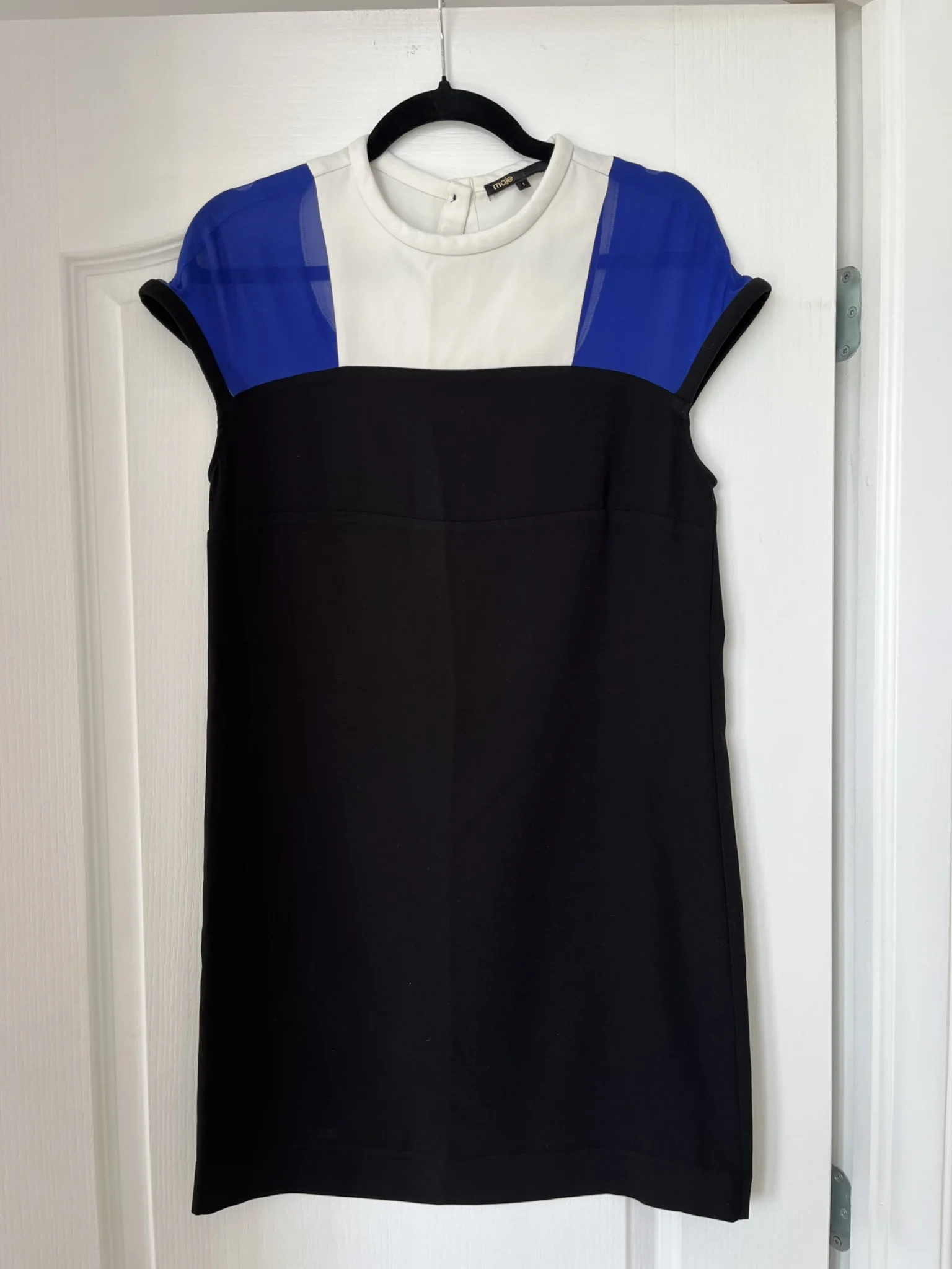 Image for Maje dress size 1 - S chic black white and electric blue with silk yoke