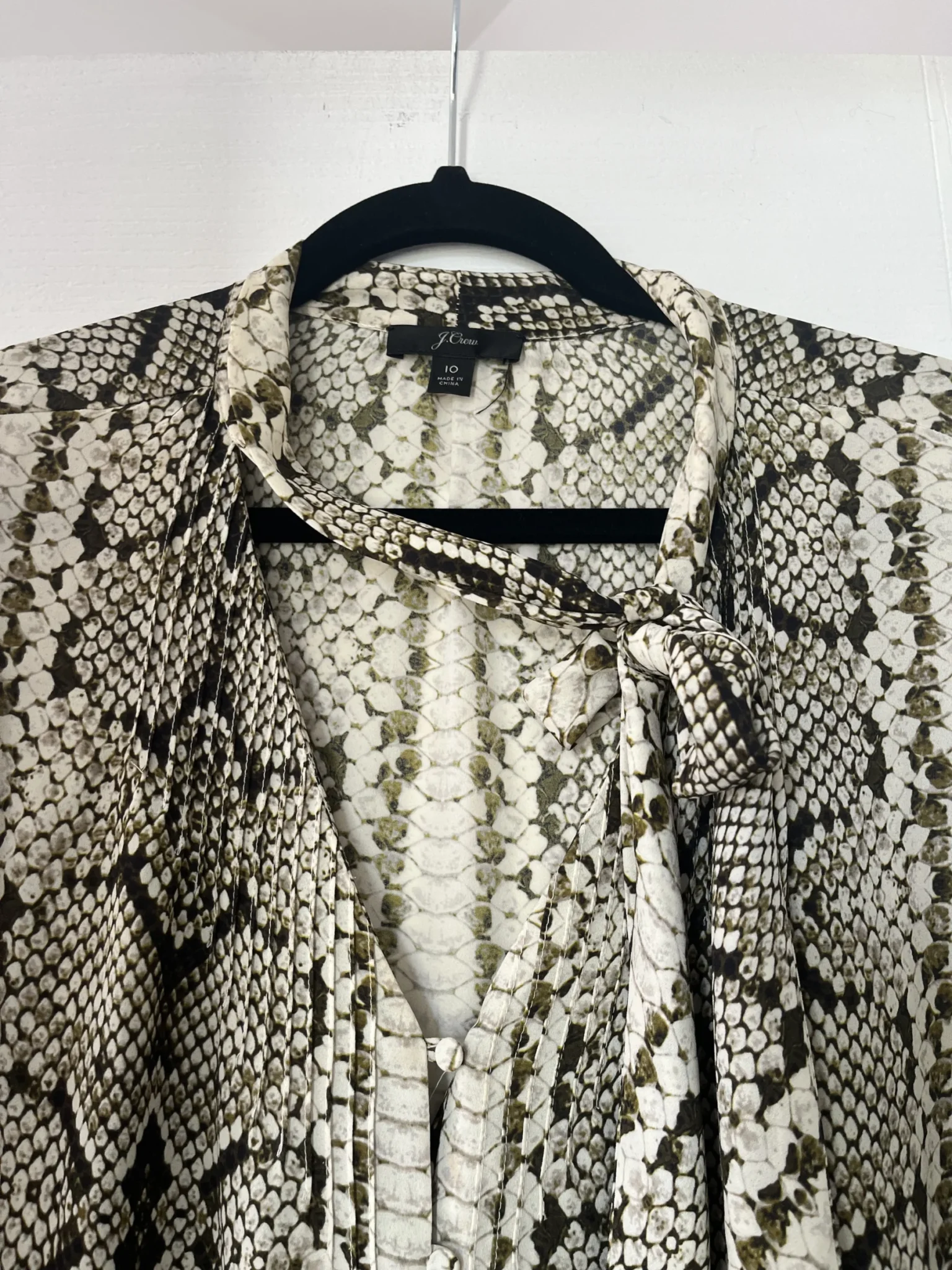 Image for JCrew blouse size 10 python pattern with lavaliere collar