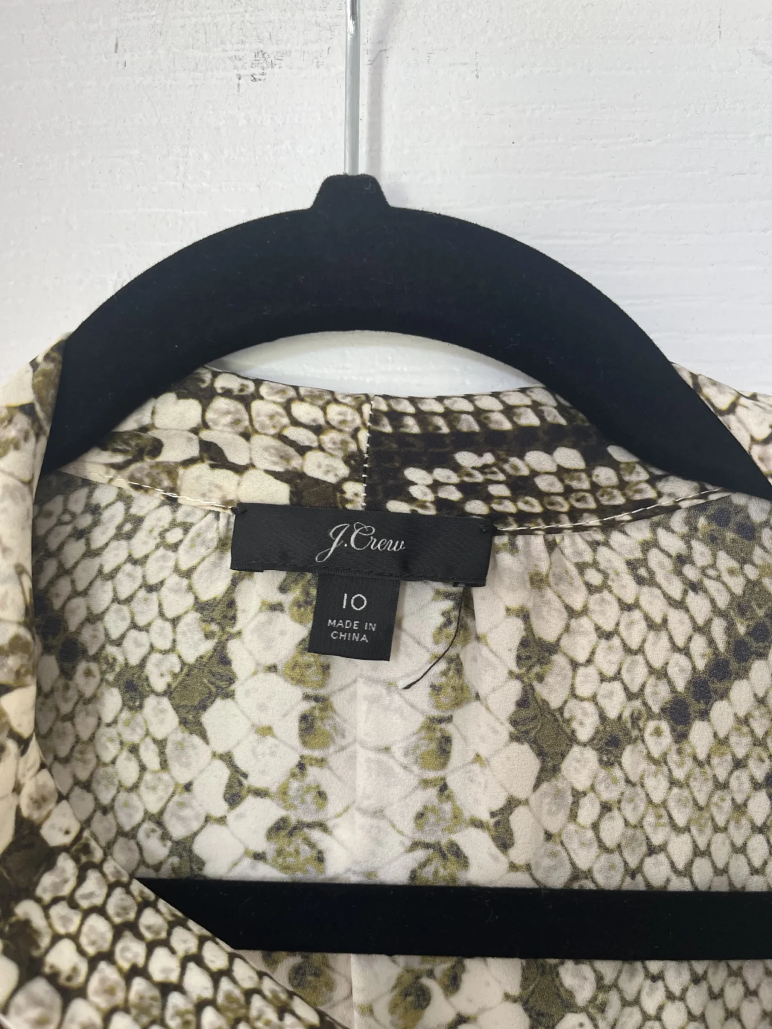 Image for JCrew blouse size 10 python pattern with lavaliere collar