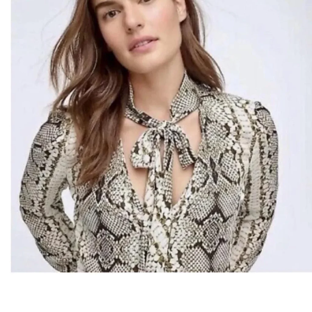 Image for JCrew blouse size 10 python pattern with lavaliere collar