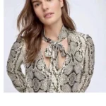 Thumbnail for JCrew blouse size 10 python pattern with lavaliere collar