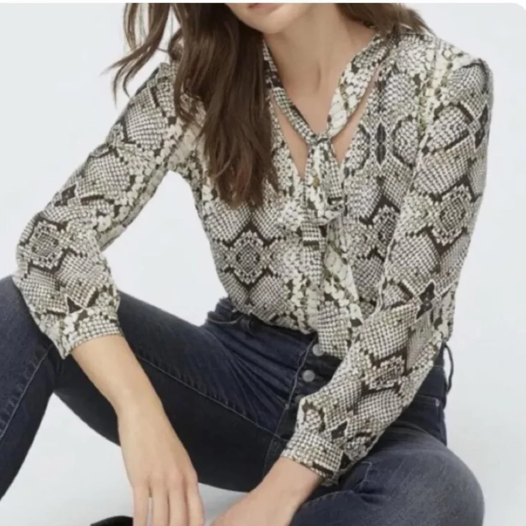 Image for JCrew blouse size 10 python pattern with lavaliere collar